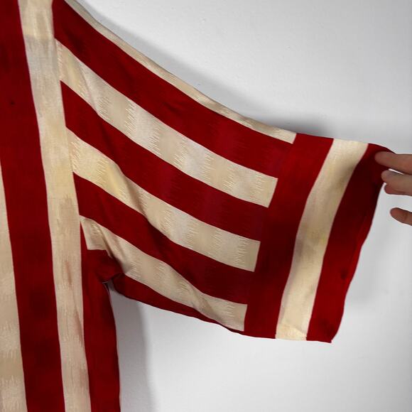 Vintage 1980s Flora Kung Silk Red White Striped Dress Damask Wounded Bird AS IS - Picture 9 of 16